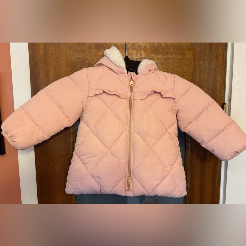 Rokka & Rolla Girls Toddler Soft Pink Mini Fur Lined Hooded Puffer Jacket Coat